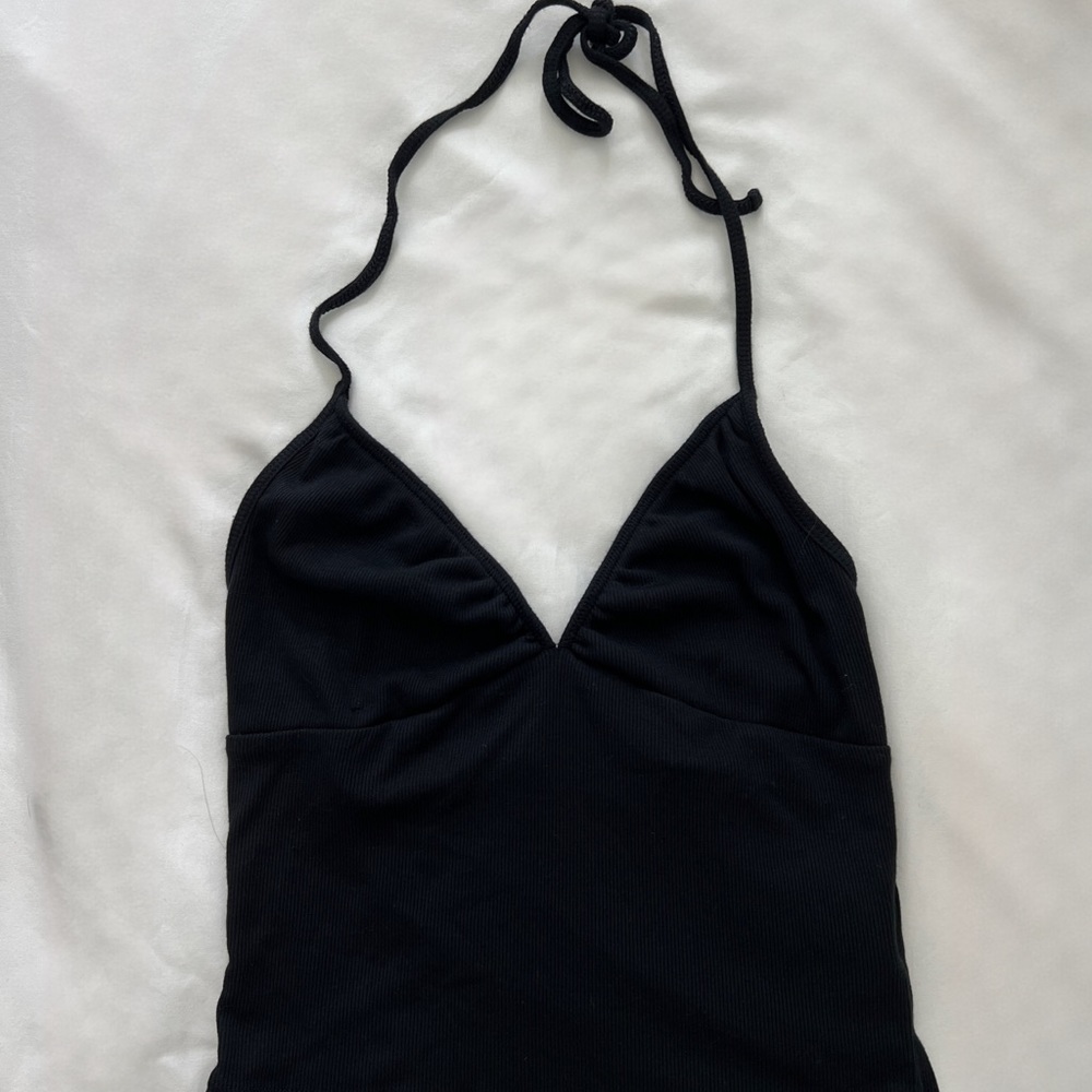 Aritzia Sunday Best black halter tie neck top